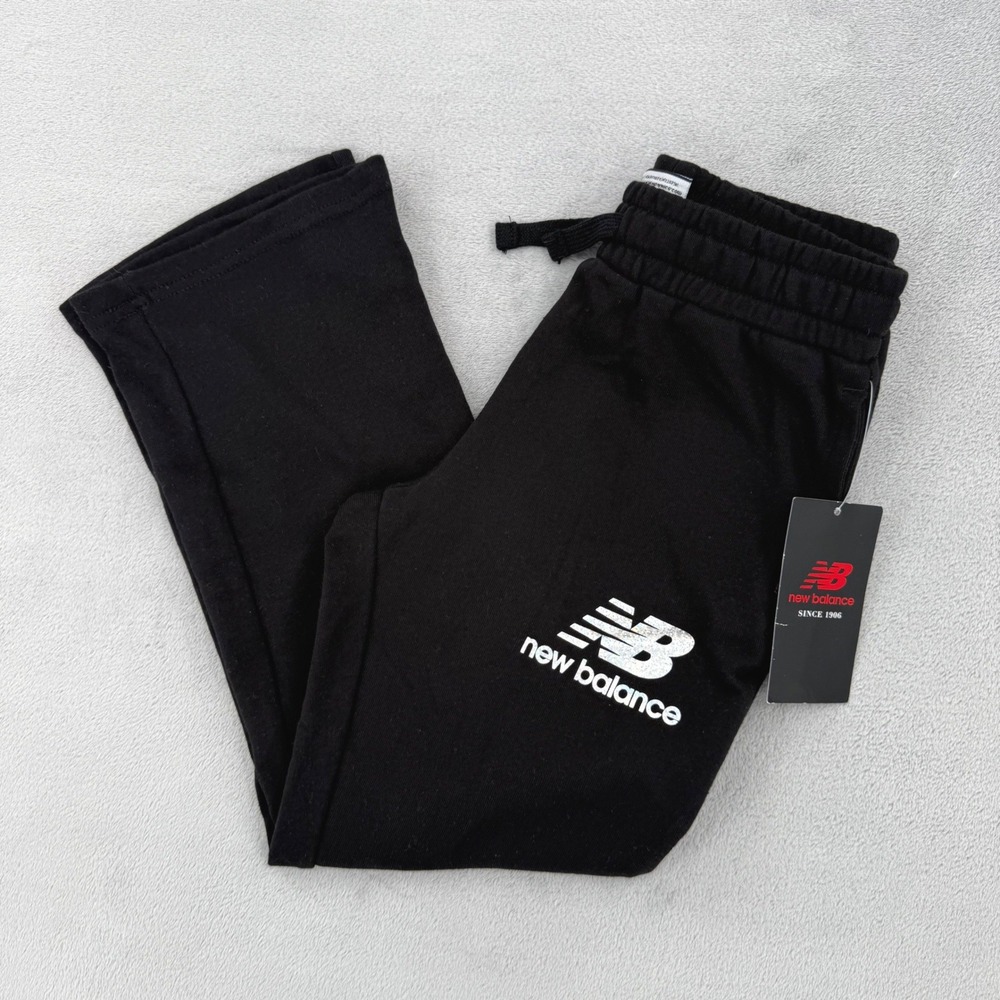 New Balance Kids Black Fleece Joggers Holographic Logo Pants Girls Size M 10/12